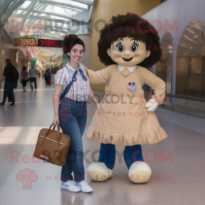 Beige Irish Dancer mascot costume character dressed with a Boyfriend Jeans and Handbags