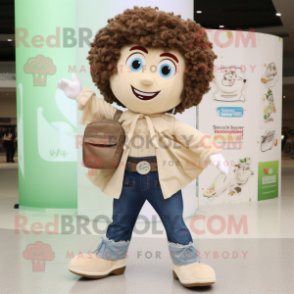 Beige Irish Dancer mascot costume character dressed with a Boyfriend Jeans and Handbags