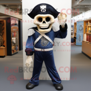 Navy Skull mascot costume character dressed with a Jeggings and Gloves