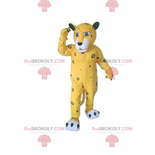 Gelbes Leopardenmaskottchen mit grauen Flecken - Redbrokoly.com