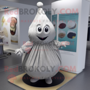 Silver Pear mascot costume character dressed with a Midi Dress and Beanies