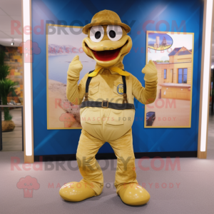 Gold Snake mascot costume character dressed with a Dungarees and Belts