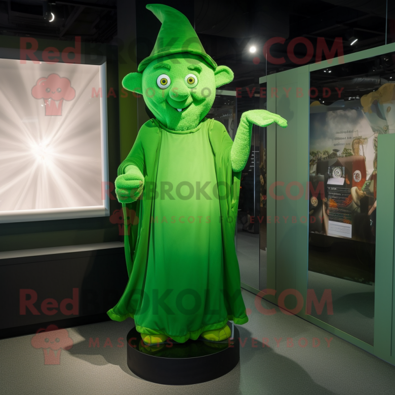 Green Elf mascot costume character dressed with a Maxi Dress and Cufflinks Green Elf mascot costume character dressed with a Maxi Dress and Cufflinks