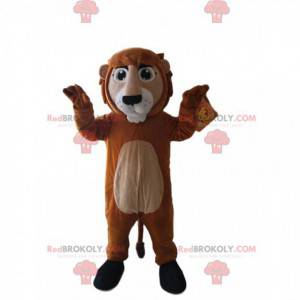 Mascote do leão marrom e bege. Fantasia de leão - Redbrokoly.com