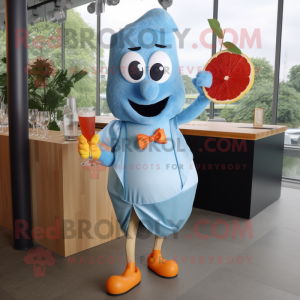 Sky Blue Currywurst mascot costume character dressed with a Cocktail Dress and Bow ties