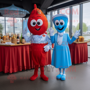 Sky Blue Currywurst mascot costume character dressed with a Cocktail Dress and Bow ties