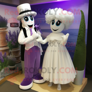 Lavender Guinness mascot costume character dressed with a Wedding Dress and Ties