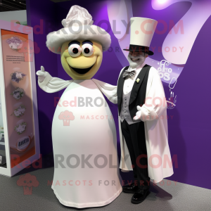 Lavender Guinness mascot costume character dressed with a Wedding Dress and Ties