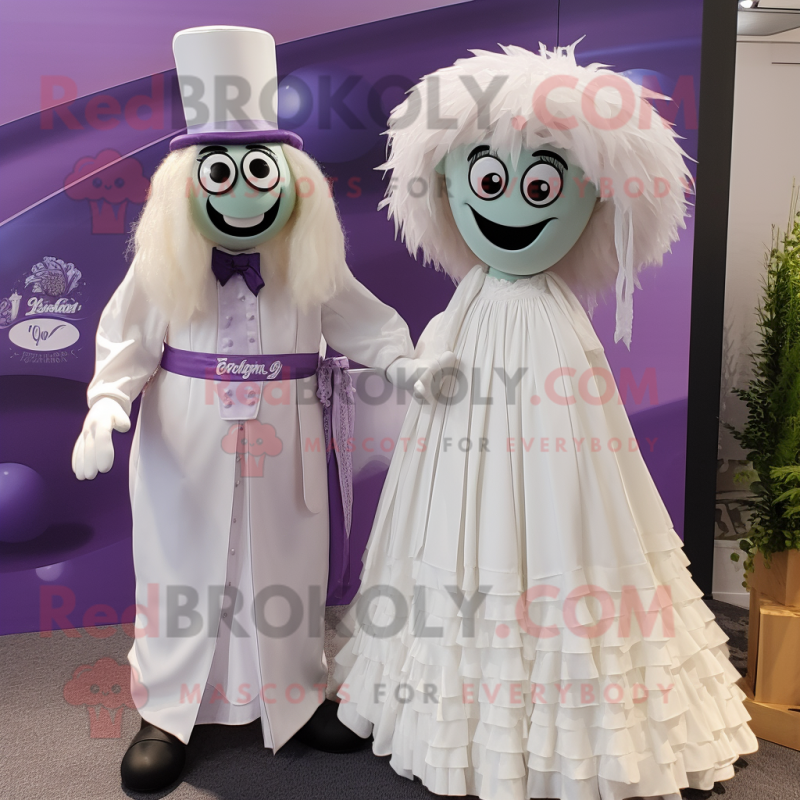 Lavender Guinness mascot costume character dressed with a Wedding Dress and Ties Lavender Guinness mascot costume character dressed with a Wedding Dress and Ties