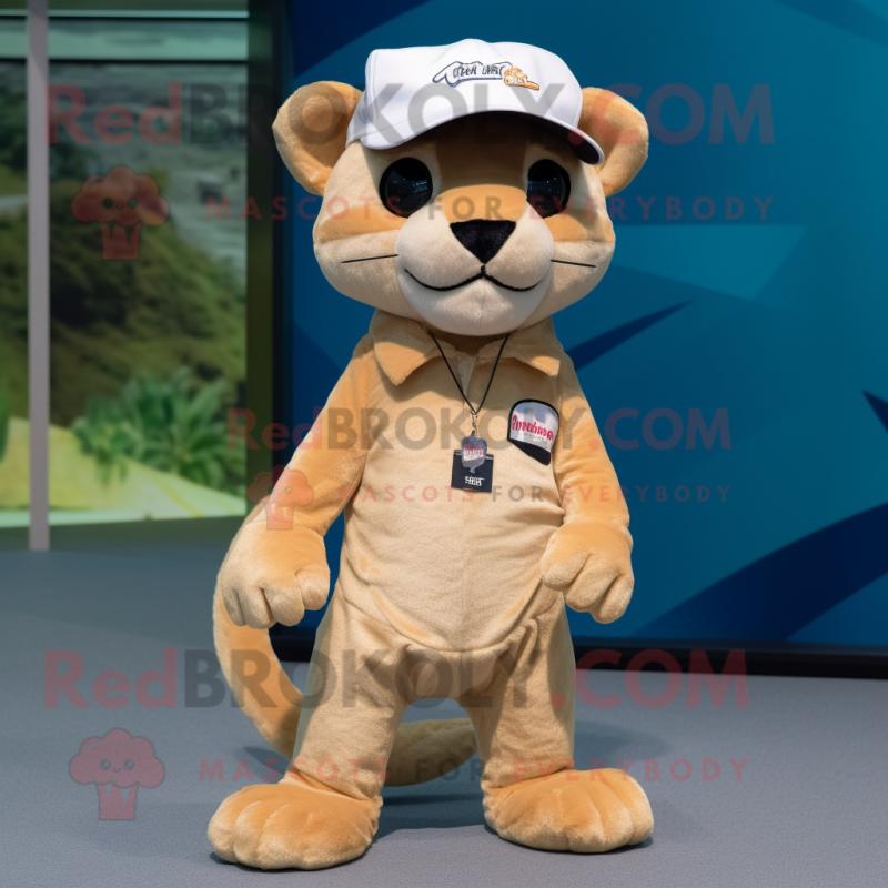 Cream Jaguarundi mascot costume character dressed with a Romper and Caps Cream Jaguarundi mascot costume character dressed with a Romper and Caps