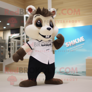 Tan Skunk mascot costume character dressed with a Swimwear and Tie pins