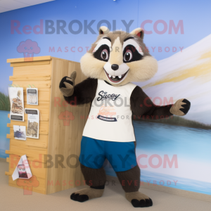 Tan Skunk mascot costume character dressed with a Swimwear and Tie pins