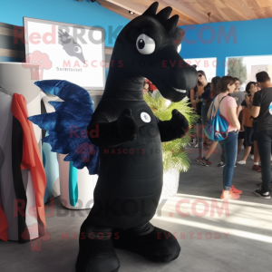 Black Sea Horse mascot costume character dressed with a T-Shirt and Shawls