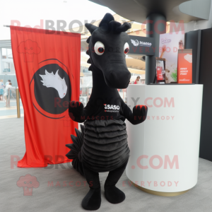 Black Sea Horse mascot costume character dressed with a T-Shirt and Shawls