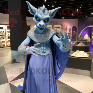 Blue Gargoyle mascot costume character dressed with a Evening Gown and Bracelets