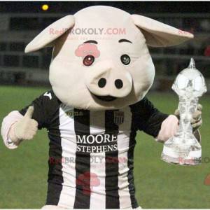 White pig mascot with a white and black jersey - Redbrokoly.com