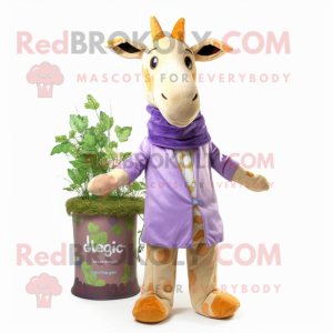 Lavender Giraffe mascot costume character dressed with a Trousers and Wraps