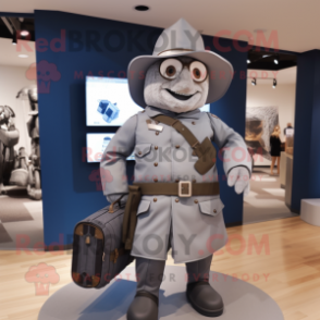 Gray Civil War Soldier mascot costume character dressed with a Parka and Backpacks