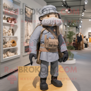Gray Civil War Soldier mascot costume character dressed with a Parka and Backpacks