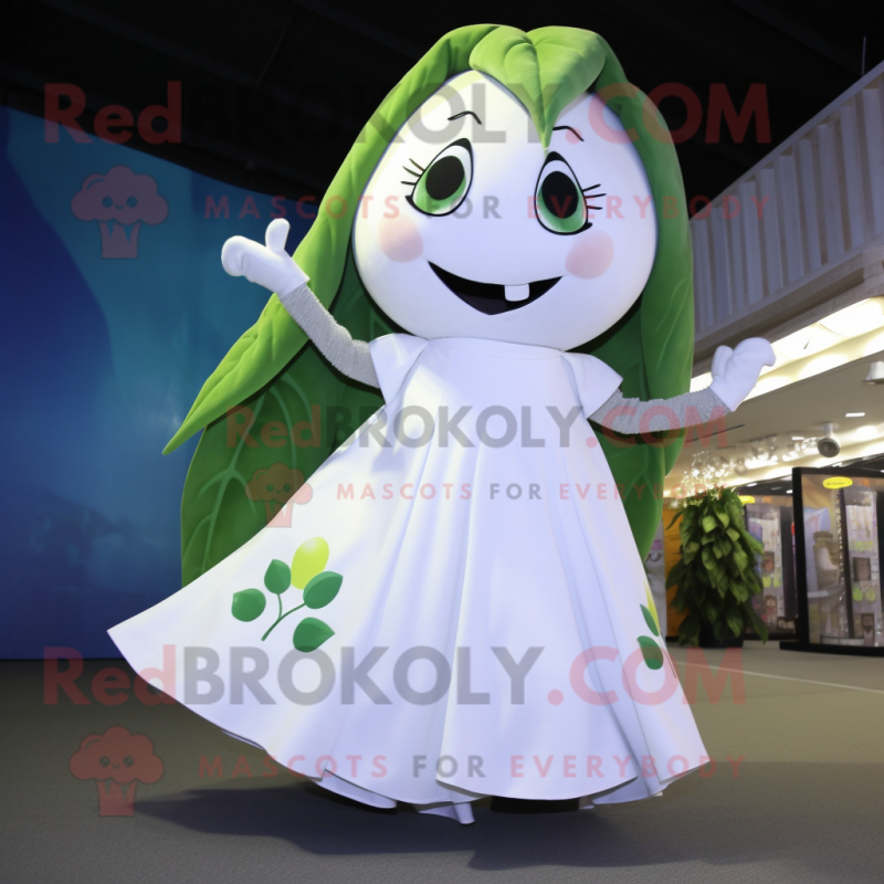 White Beanstalk mascot costume character dressed with a Wrap Skirt and Ties White Beanstalk mascot costume character dressed with a Wrap Skirt and Ties