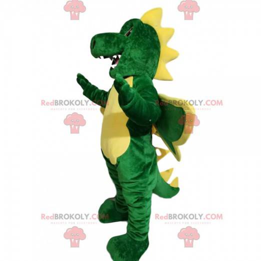 Legrační zelený a žlutý drak maskot - Redbrokoly.com