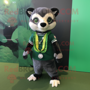 Green Civet mascot costume character dressed with a Polo Shirt and Scarf clips