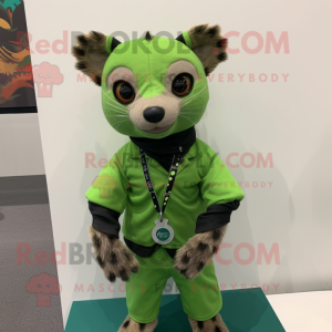 Green Civet mascot costume character dressed with a Polo Shirt and Scarf clips