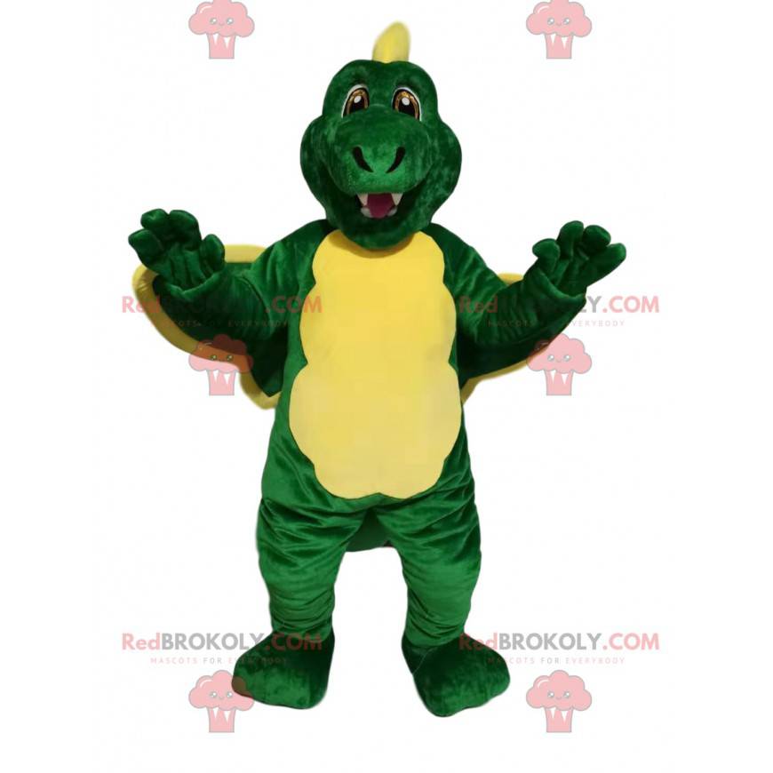 Legrační zelený a žlutý drak maskot - Redbrokoly.com