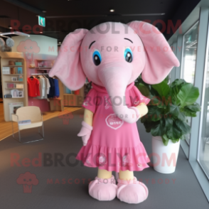 Pink Elephant mascot costume character dressed with a Midi Dress and Brooches