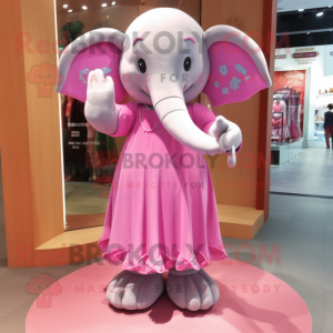 Pink Elephant mascot costume character dressed with a Midi Dress and Brooches