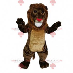 Mascotte de lion marron avec un nez en forme de cœur -