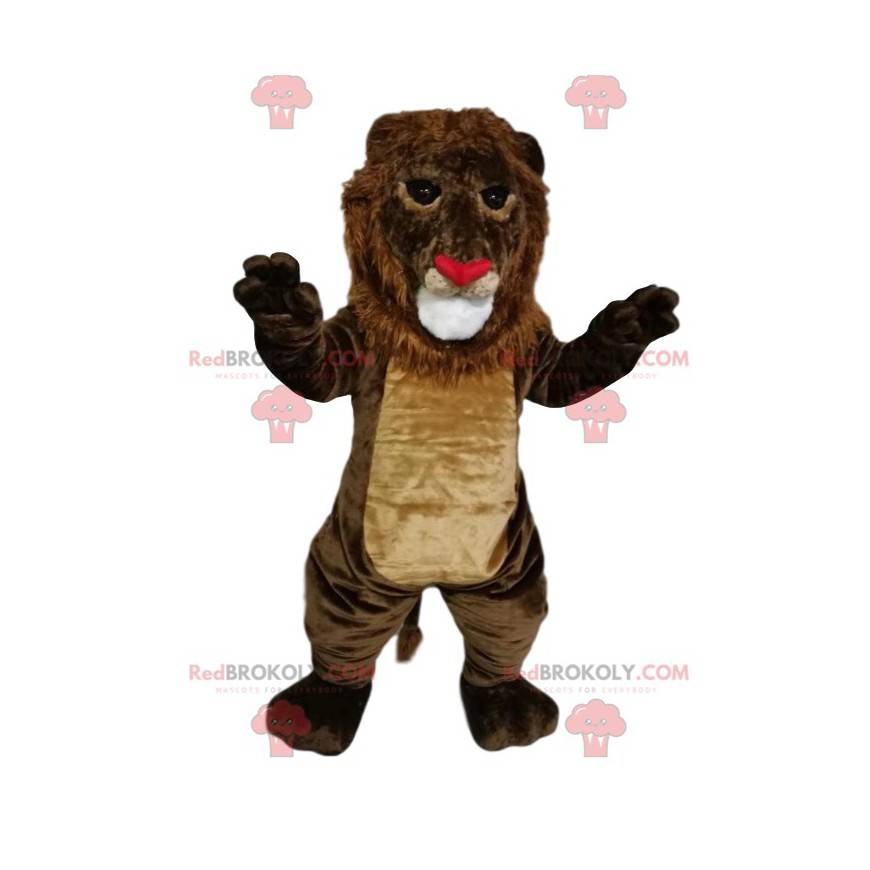 Mascote leão marrom com nariz em formato de coração -