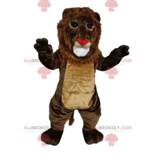 Mascotte de lion marron avec un nez en forme de cœur -