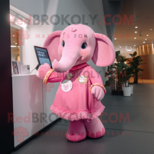 Pink Elephant mascot costume character dressed with a Midi Dress and Brooches