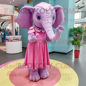 Pink Elephant mascot costume character dressed with a Midi Dress and Brooches