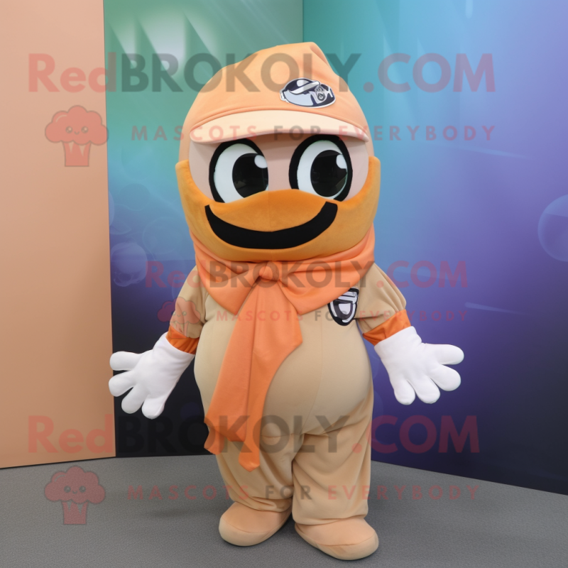 Peach Commando mascot costume character dressed with a Cover-up and Scarf clips