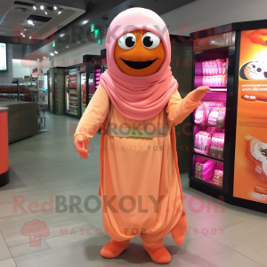 Peach Commando mascot costume character dressed with a Cover-up and Scarf clips