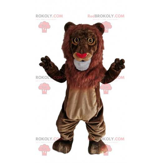 Mascotte de lion marron avec un nez en forme de cœur -