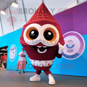 Maroon Ice Cream Cone mascot costume character dressed with a Bikini and Rings