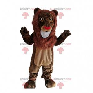 Mascota león marrón con nariz en forma de corazón -