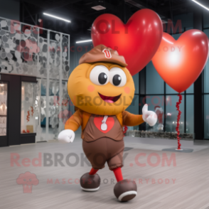 Rust Heart Shaped Balloons mascot costume character dressed with a Joggers and Headbands