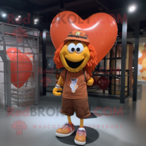 Rust Heart Shaped Balloons mascot costume character dressed with a Joggers and Headbands