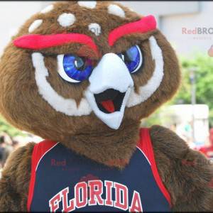 Brown and white owl mascot with red eyebrows - Redbrokoly.com