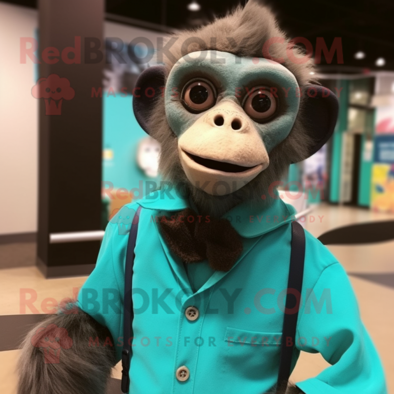 Teal Capuchin Monkey mascot costume character dressed with a Cardigan and Bow ties