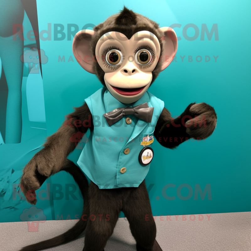 Teal Capuchin Monkey mascot costume character dressed with a Cardigan and Bow ties