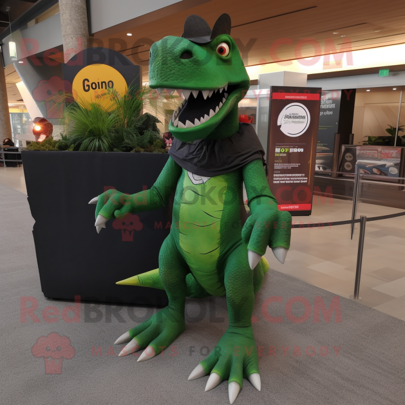 Forest Green Spinosaurus mascot costume character dressed with a Cover-up and Wraps Forest Green Spinosaurus mascot costume character dressed with a Cover-up and Wraps