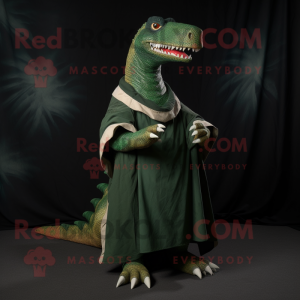 Forest Green Spinosaurus mascot costume character dressed with a Cover-up and Wraps