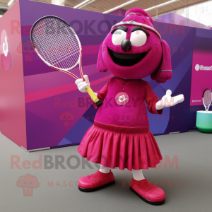 Magenta Tennis Racket mascot costume character dressed with a Maxi Skirt and Coin purses