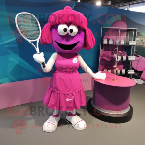 Magenta Tennis Racket mascot costume character dressed with a Maxi Skirt and Coin purses