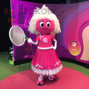 Magenta Tennis Racket mascot costume character dressed with a Maxi Skirt and Coin purses